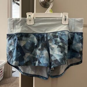 Blue Geometric Patterned Athletic Shorts